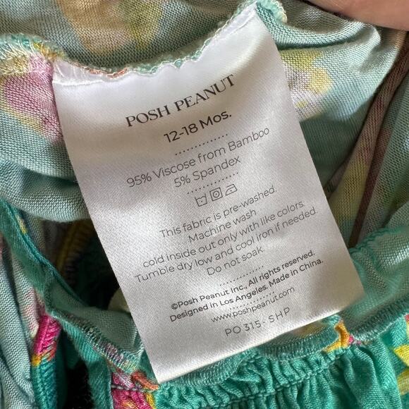 Posh Peanut Bamboo Floral Taco Bodysuit Teal Blue 12-18 Months Baby Girl - Picture 3 of 5